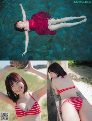 A naked asian woman in a pool of water.