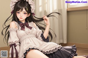 a woman sitting on top of a couch wearing a pink dress