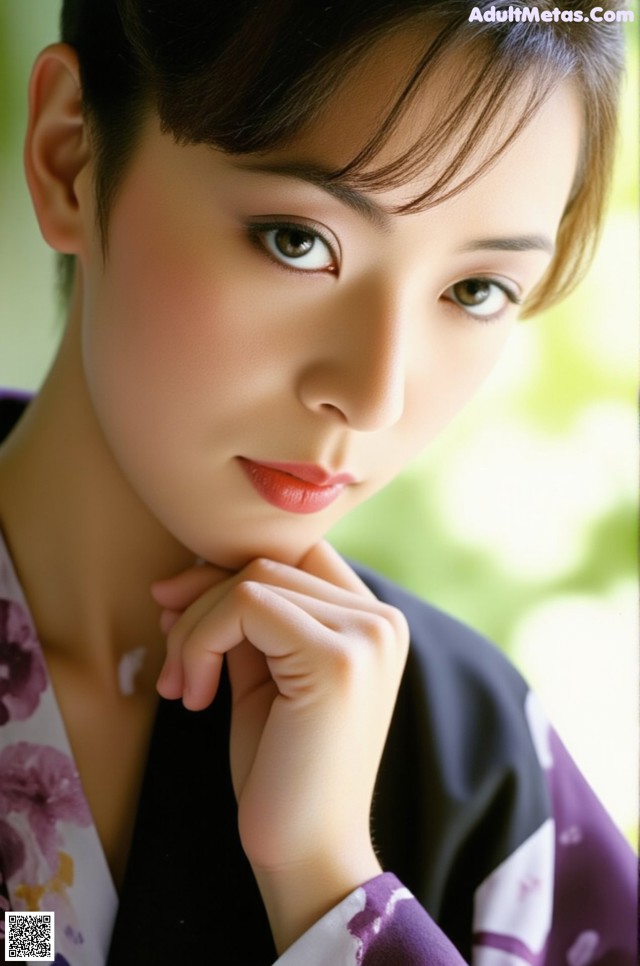 A woman in a kimono poses for a picture. 