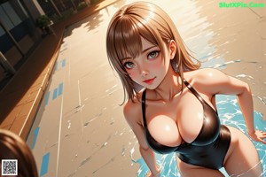 A woman in a bathing suit standing in a pool.