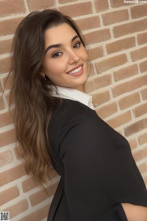 A woman in a black dress posing for the camera.