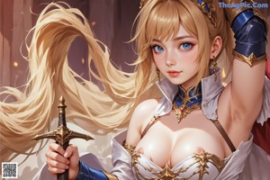 A girl with long blonde hair and blue eyes.