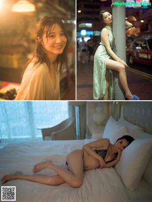 A woman in lingerie and stockings sitting on the floor.